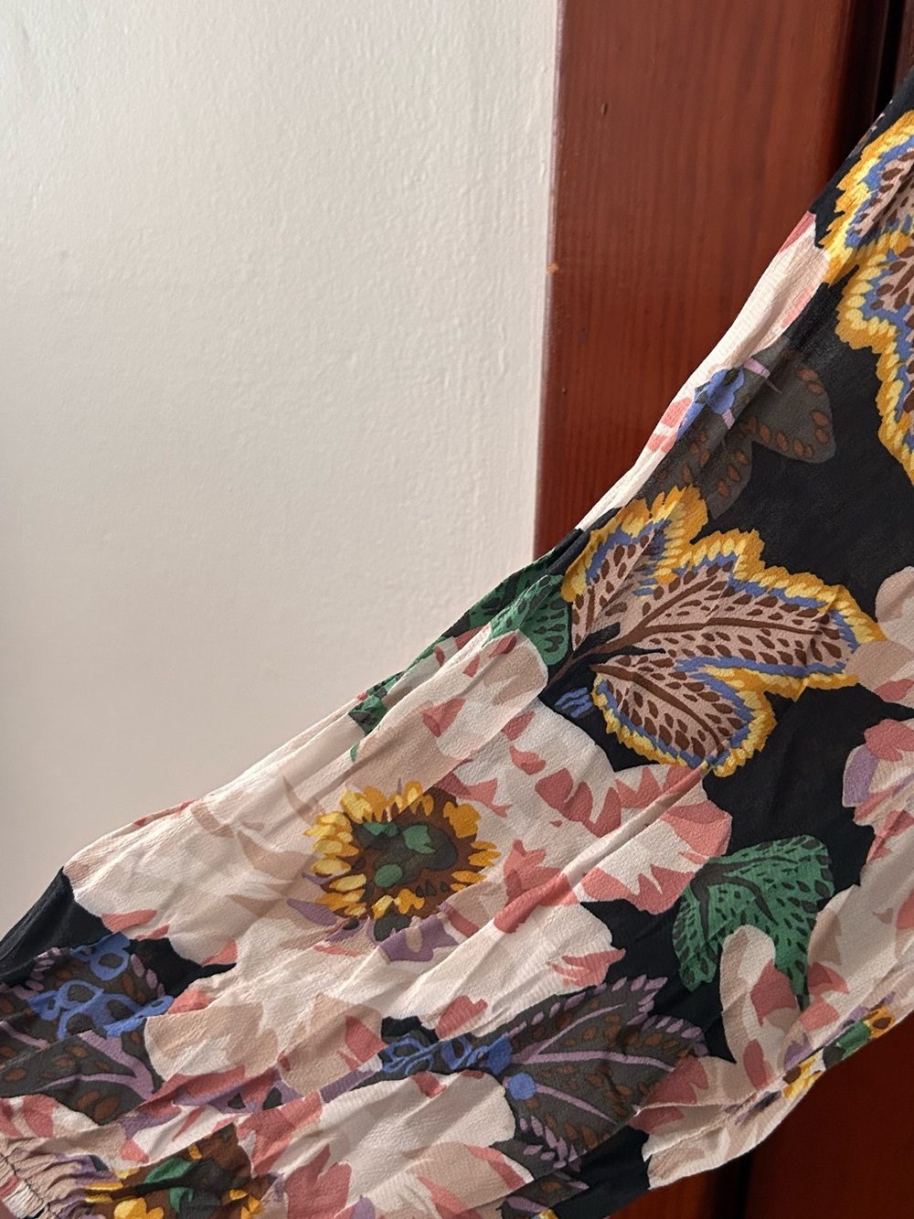 Anthropologie Black Floral Tiered Midi Dress with Multicolor Print - Picture 4 of 6